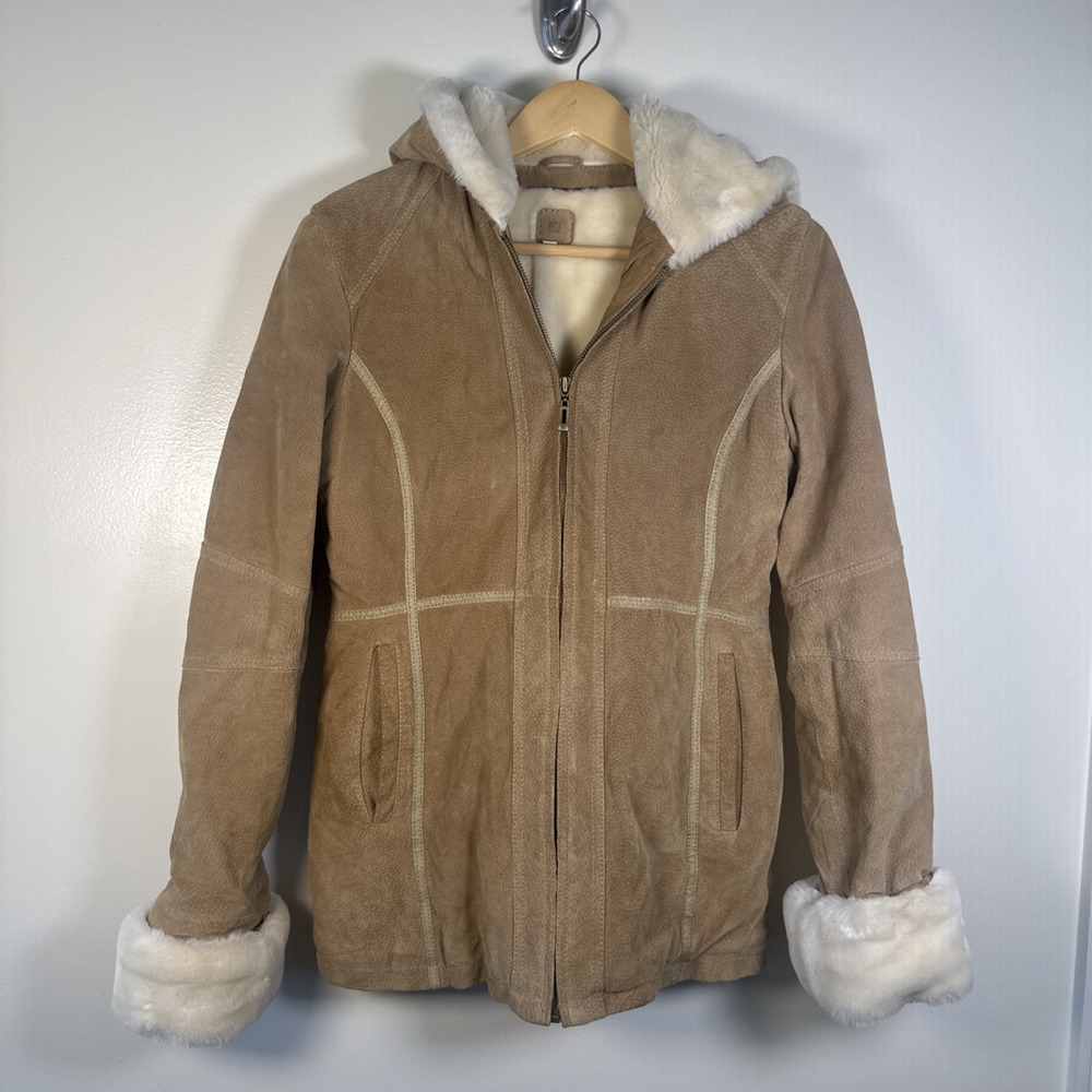 Wilsons Leather‎ Coat Women's Small Genuine Suede Faux Fur Lined Hooded Jacket